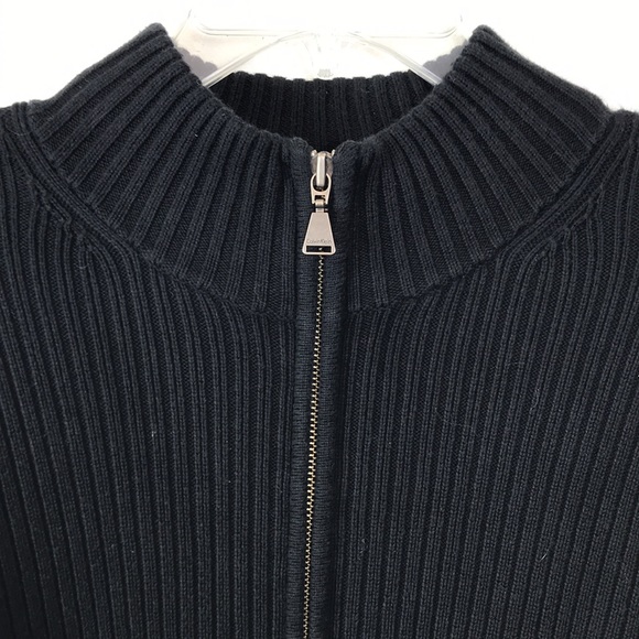 Calvin Klein Men's Black Ribbed Knit Zip Front Sweater L - Picture 8 of 13